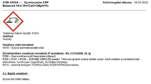 Sportsmaster Balanced 18+0+18+7Ca+3Mg 2-3hó 25kg