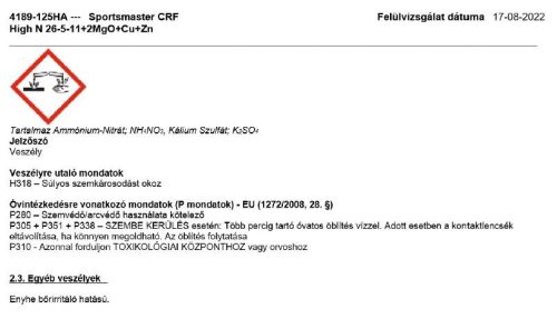 Sportsmaster CRF High-N 26+5+11+2Mg 2-3hó 25kg